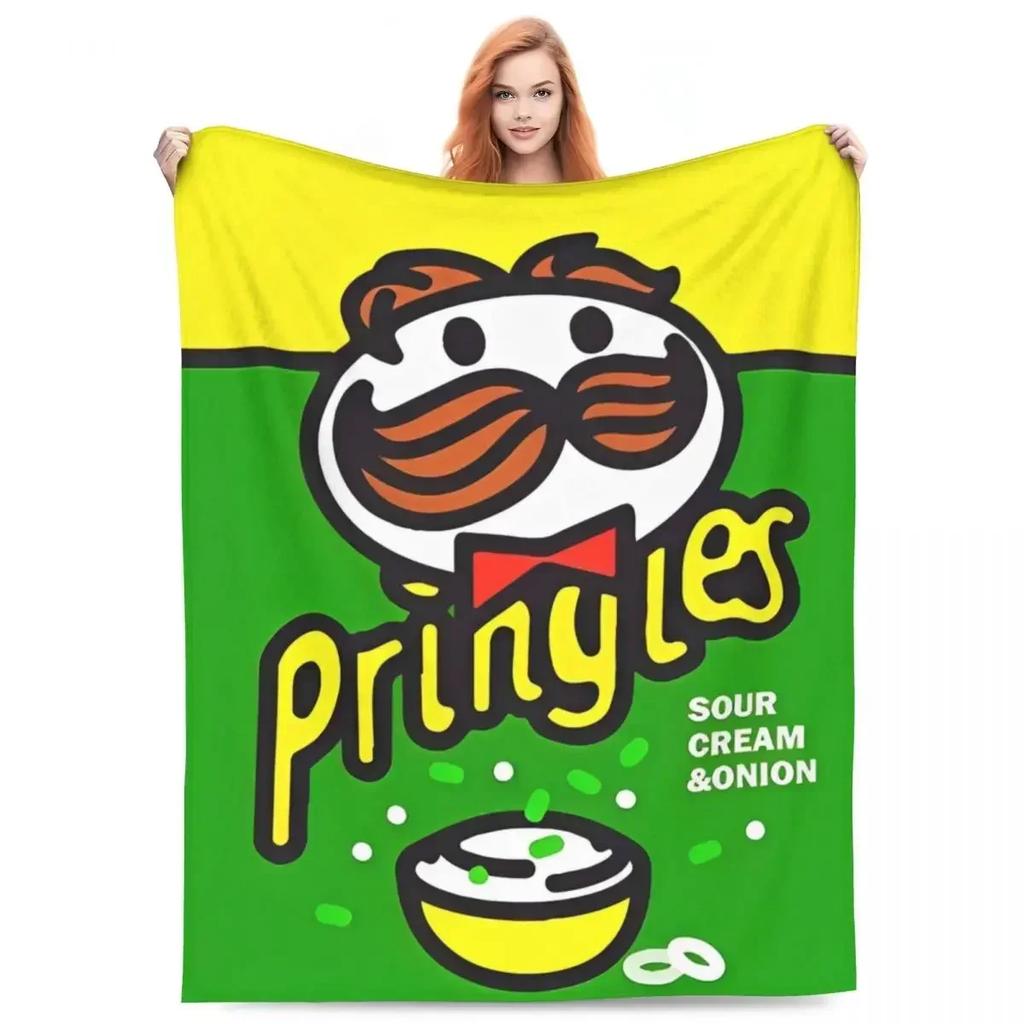 Pringles Chips Flanelltepper Potetsnacks Morsomme Kastepledd for Hjemmet 125*100cm Teppebit