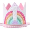First Kids Birthday Party Glitter Brown Bear Hat ONE Burlap Lion Birthday Crown Baby Shower Photoprops Party Decorations
