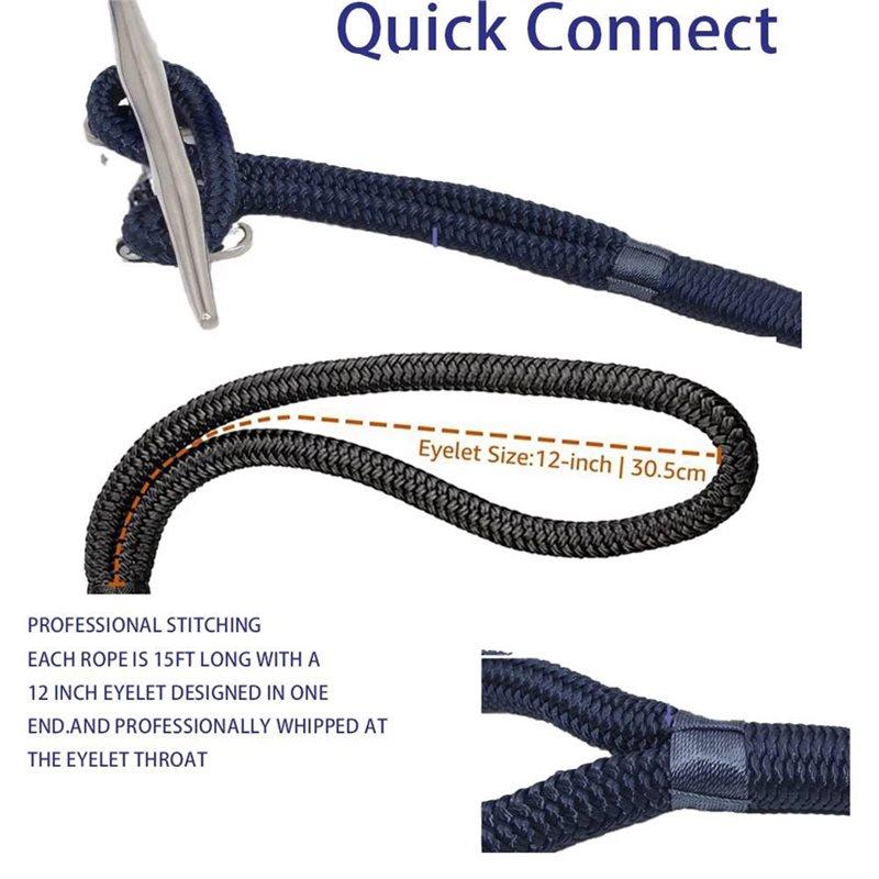 ABBP-Boat Dock Lines Mooring Rope 3/8 Inch Nylon Bumper Mooring Line For Yacht Line Anchor Rig Line Accessories