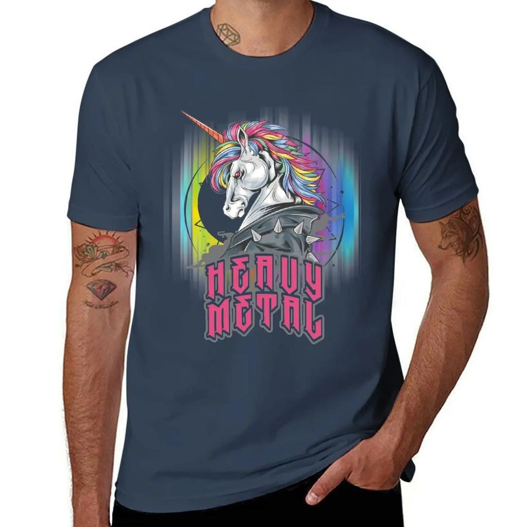 Funny Heavy Metal Unicorn Design T-Shirt Blacks Oversized Graphic Tee Men's Cotton T-shirt
