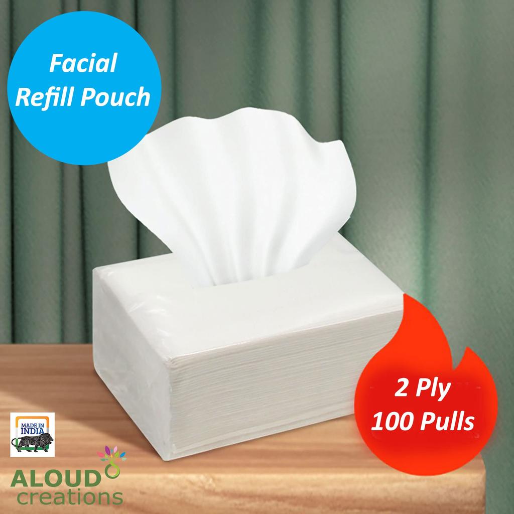 ALOUD CREATIONS Pacote de Recarga de Lenços de Rosto | Recarga de Lenços para Carro | Lenços de Rosto Descartáveis | Pacote Tamanho Viagem para Carro e Bolsa | 2 Folhas | 100 Puxadas em