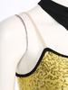 Womens Cutout Sleeveless Latin Dance Leotard Shiny Sequins Contrast Color Patchwork Fringed Bodysuit