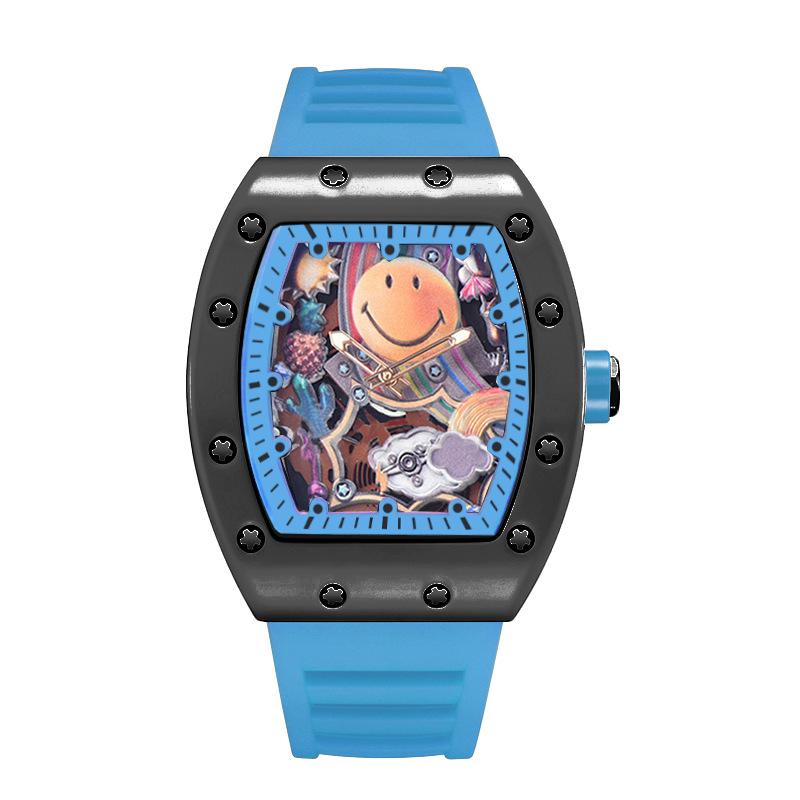 High-Value Fashion Quartz Luminous Waterproof Wine Barrel-Shaped Watch Men'S Business Smiley Face