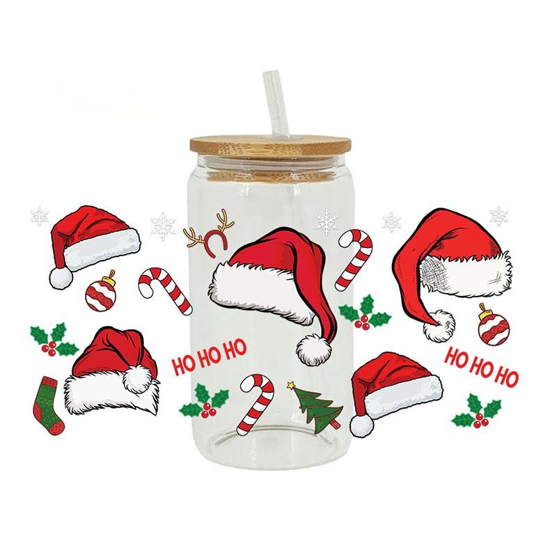 

Новые рождественские очки с крышкой и трубочкой Многоразовая посуда Прозрачные стеклянные стаканы Кружка для кофе Рождественское украшение-наклейка Стаканы для воды 401-500ml
