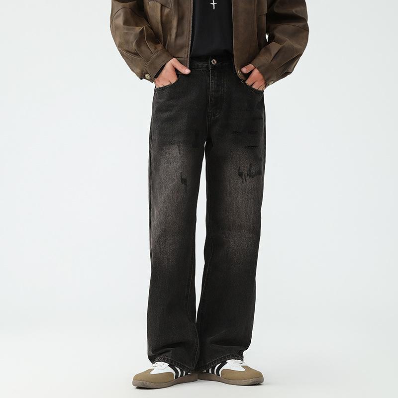 

Рваные джинсы High Street Мужские Ретро Свободные Прямые Брюки XXXL чёрный