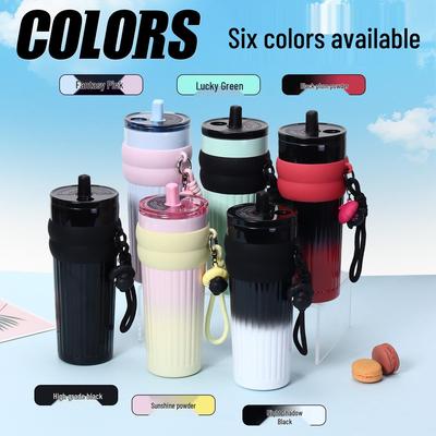 Stainless Steel Ceramic-Lined Thermos with Straw - Large Capacity, Portable, High-Style Outdoor Water Bottle