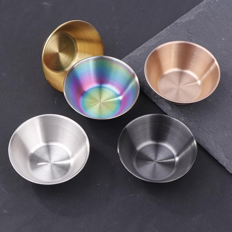 1Pc Stainless Steel Small Round Seasoning Dish  Pot Dipping Bowl Soy Sauce Cup Sushi Vinegar Soy Saucer Container Tray