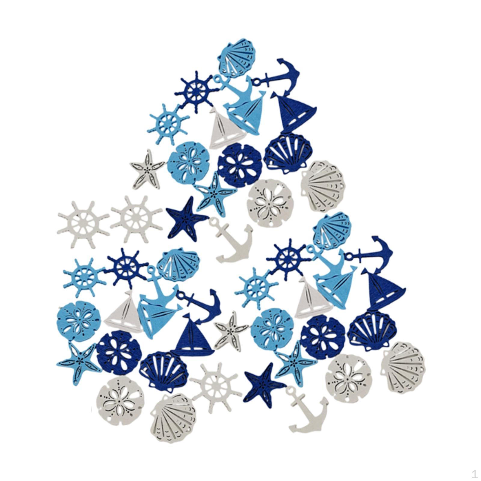 

50 Count Miniature Nautical Wood Cutouts for Coastal Decorations Blue White