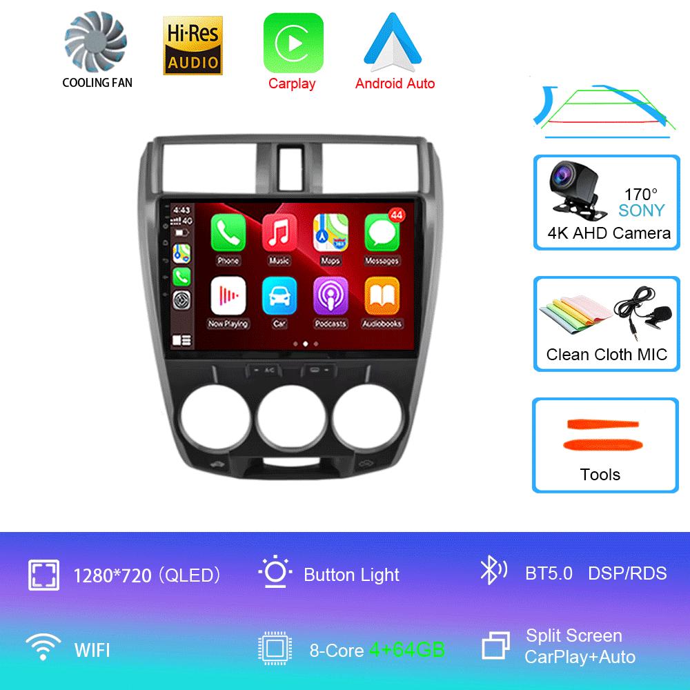 Android 14 Car Radio Carplay Auto GPS For Honda City 2008 2009 2010 - 2014 DSP Multimedia WIFI+4G Head Unit Video Stereo Player