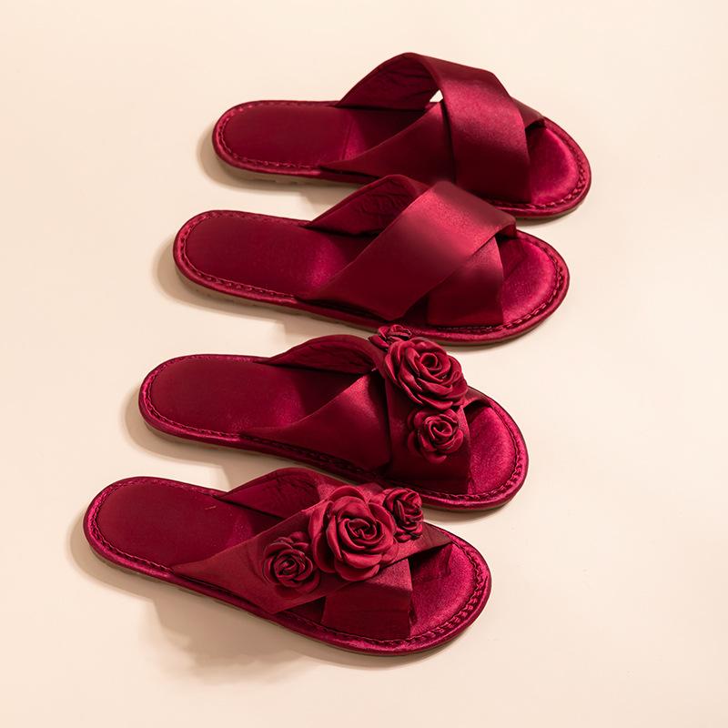 Open Toe Slides House Sandals for Women&Men Summer Satin Slip on Flat Sandals Indoor Outdoor Beach Shoes for Couple Dress Shoes Bedroom Slippers