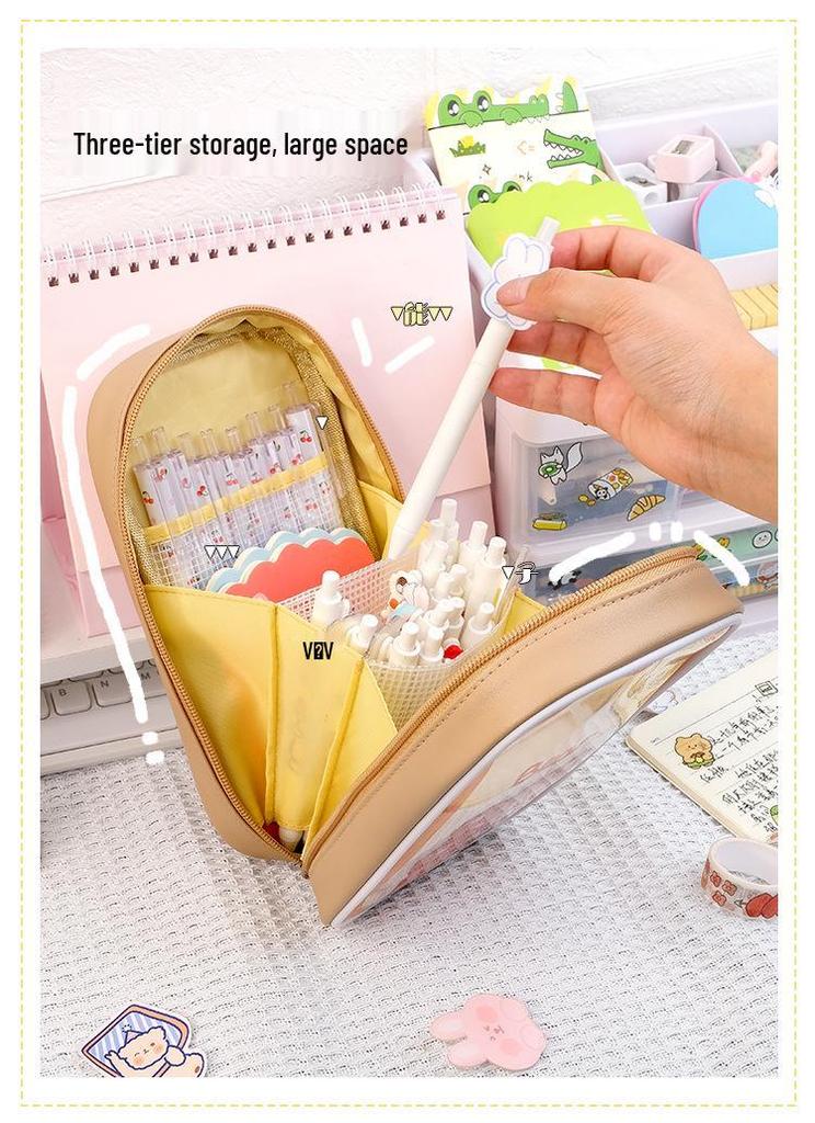 Large Capacity Cute Cartoon Transparent Pencil Case for Students