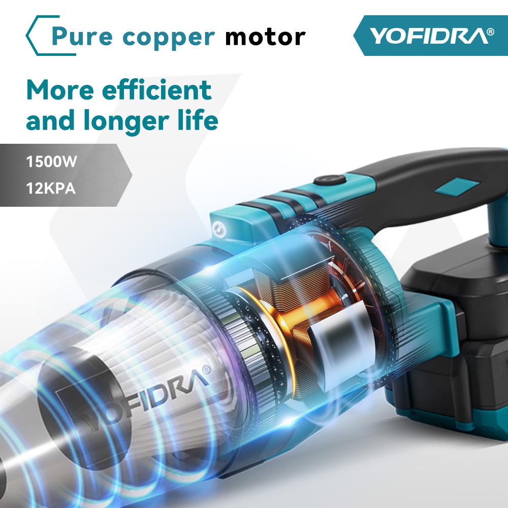 Yofidra 1500W Electric Cordless Vacuum Cleaner Portable Rechargeable Household Cleaning Power Tool For Makita 18V Battery Pin