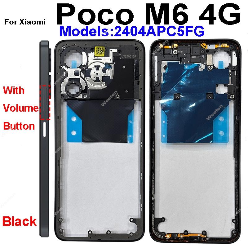 LCD Middle Frame Housing For Xiaomi Poco M6 M6 Pro 4G 5G Middle Frame Holder Cover With Volume Key Replacement Repair Parts