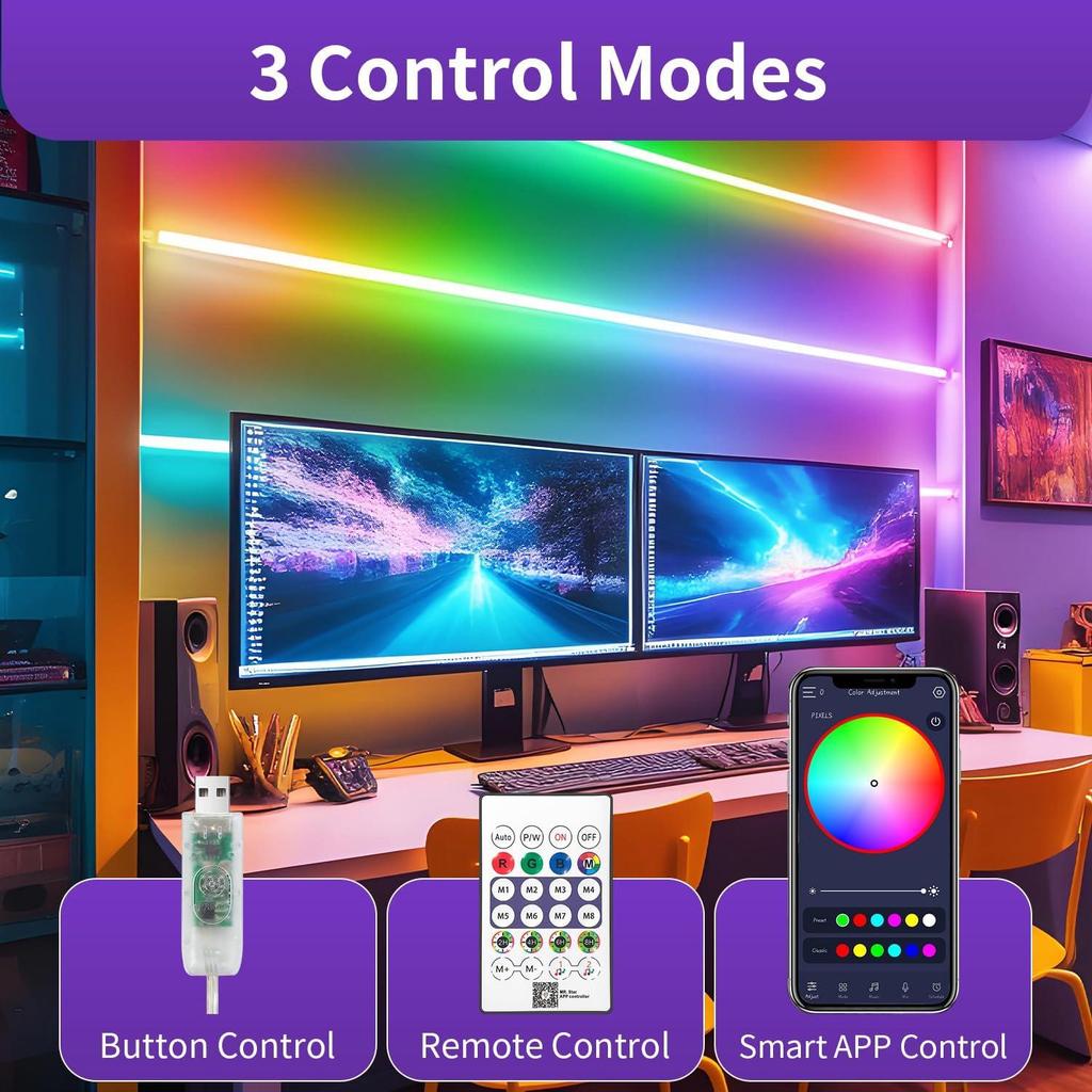 Wasserdichter LED-Silikon-Neon-Streifen, Farbwechselnd, Bluetooth DIY Musikmodus, USB-betrieben, Atmosphärenbeleuchtung