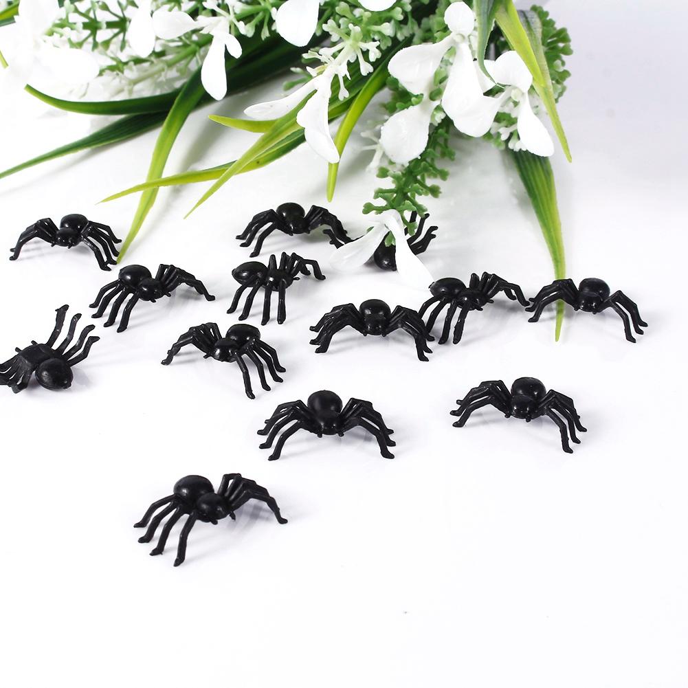  Halloween Small Black Spiders, 50PCS  Plastic Fake Spider Toys for Decor Prank Props with 2cm Lifelike Spiders 