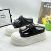 Thick bottom heightening bag head half slippers women's 2025 summer new Velcro mesh breathable casual Mary Jane sandals