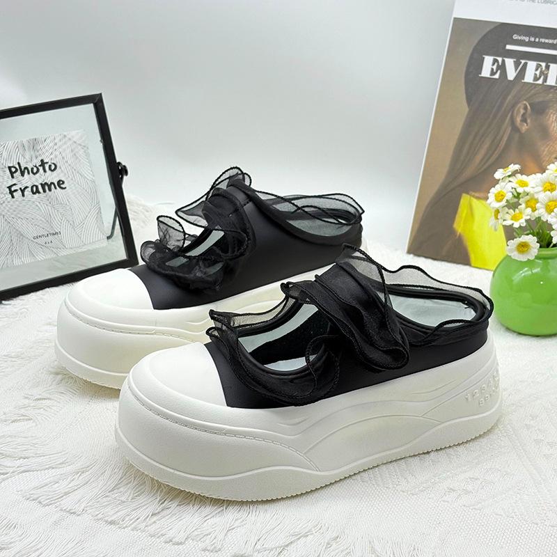 Thick bottom heightening bag head half slippers women's 2025 summer new Velcro mesh breathable casual Mary Jane sandals