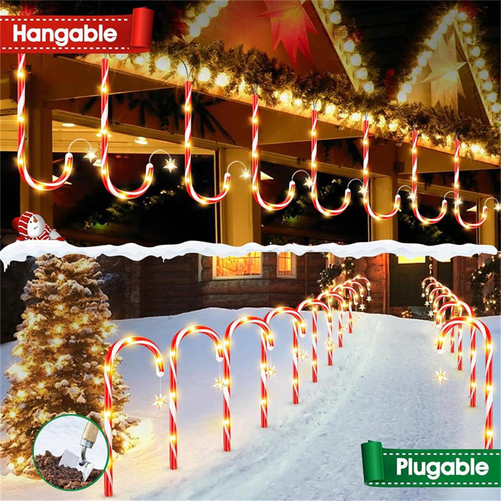 Christmas Candy Cane Lights Outdoor Christmas Decorations Waterproof Holiday Ambiance Light Snowman Pathway Lamp for Lawn Yard