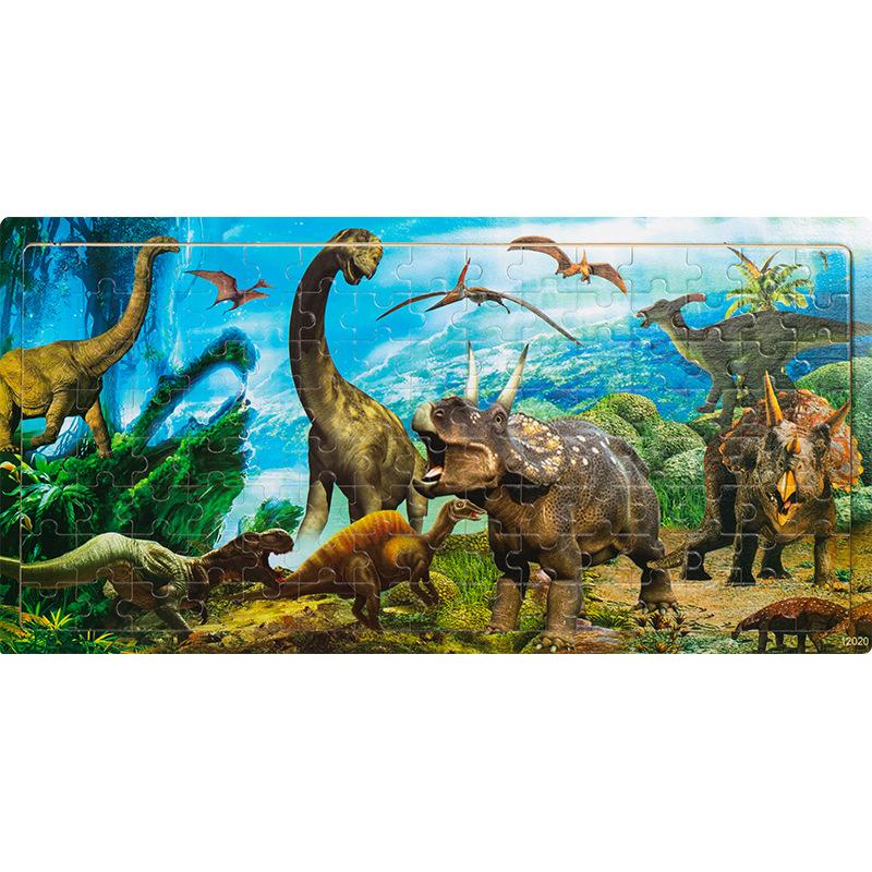 Wooden 120 Pieces Puzzle, Children's Animal Dinosaur Cartoon Plane Puzzle Baby Early Education Puzzle Building Block Toy