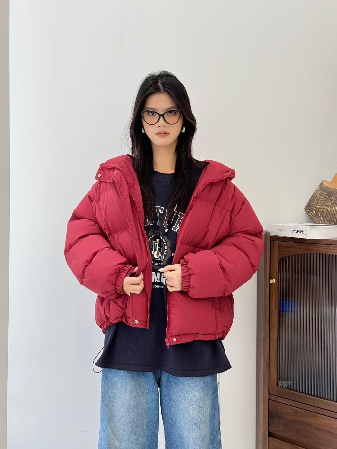 

Зимняя корейская куртка свободного кроя большого размера в повседневном стиле с капюшоном и хлопковой подкладкой One Size красный