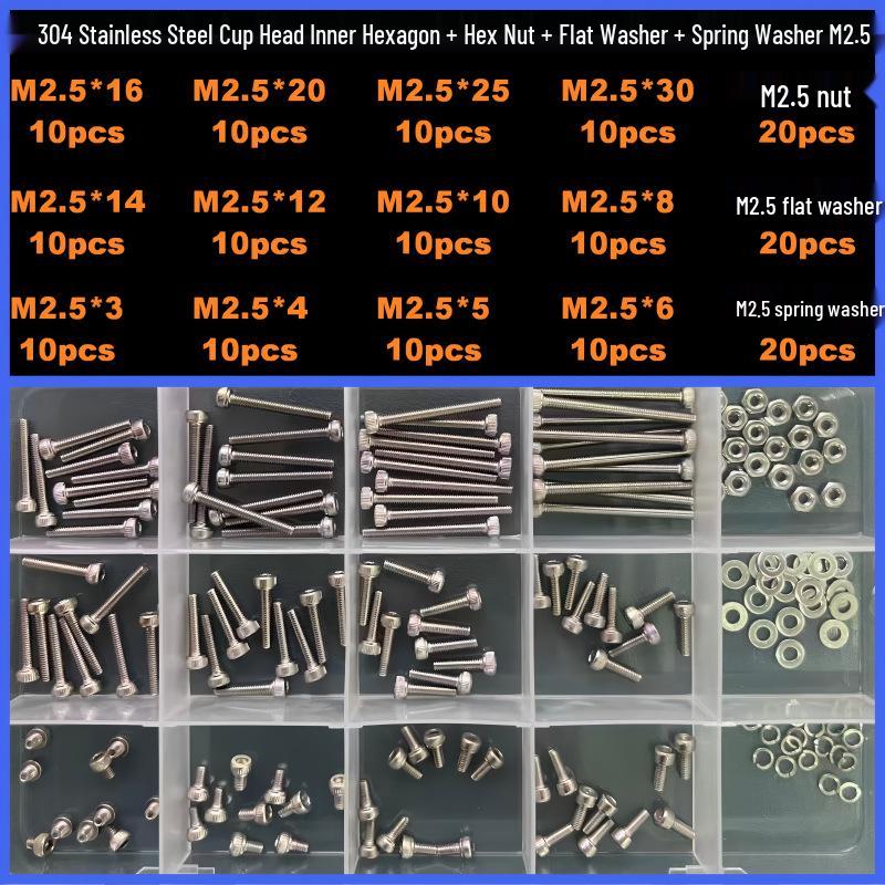 360-Piece High Strength Grade 12.9 Internal Hex Socket Screw and Hex Nut Set (M3, M4, M5, M6)
