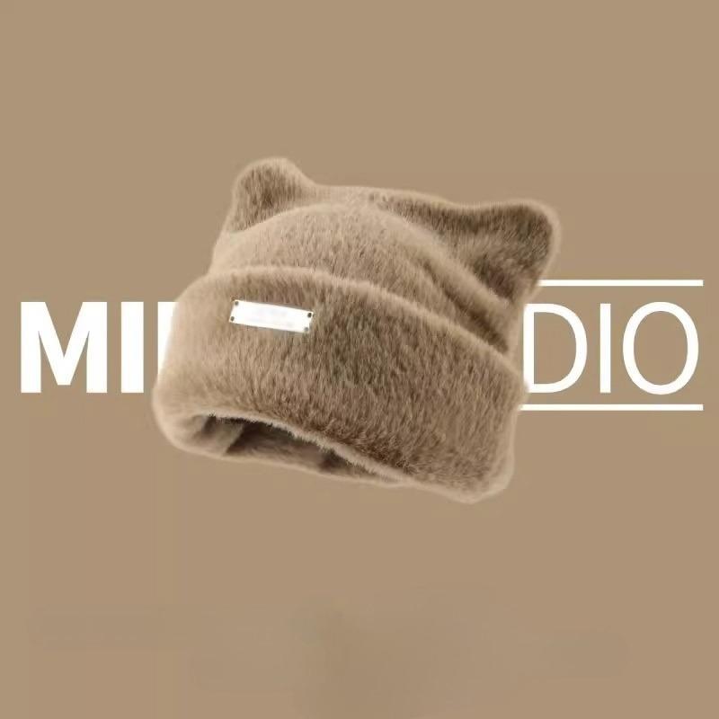 Cute Fluffy Cat Ears Hat Bear Ears Knitted Cap Beanie Hat Winter/Autumn for Women Outdoor Use Keep Warm