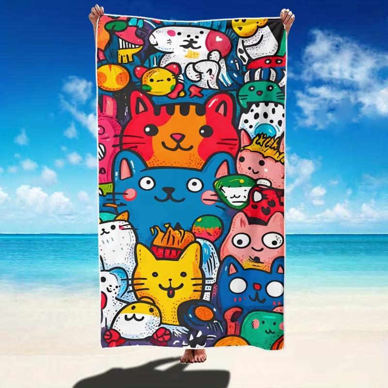 Süße blinzelnde Katzen Strandtuch Retro Skizze Katzenprint Schnelltrocknend Sandfest Saugfähiges Handtuch für Strand Pool Reisen Urlaub