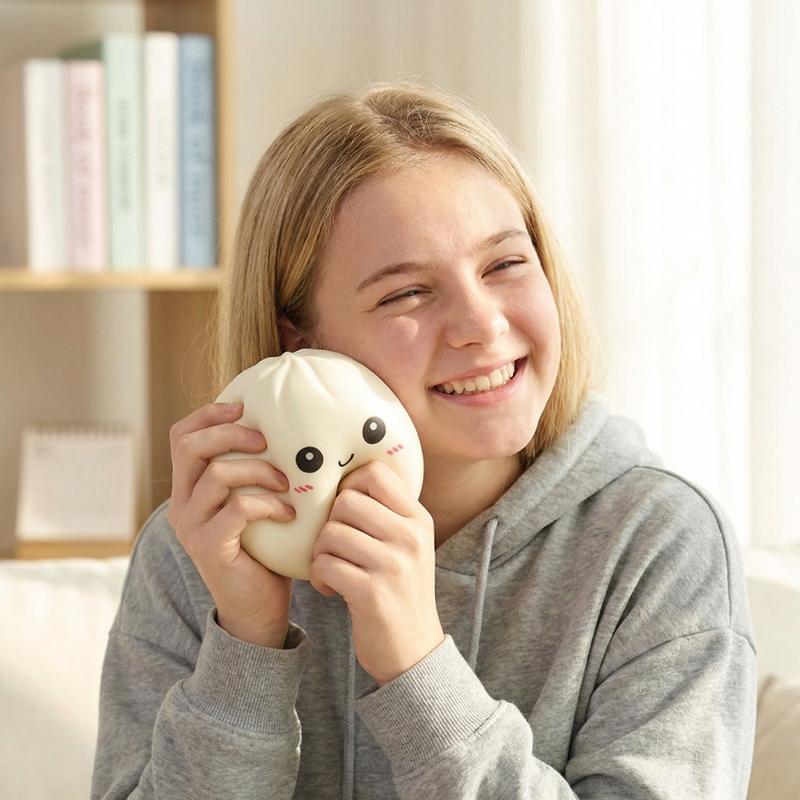 Giocattolo Decompressione, Giocattolo Morbido Simil Panino al Vapore con Faccina Sorridente, Giocattolo Morbido Panino al Vapore