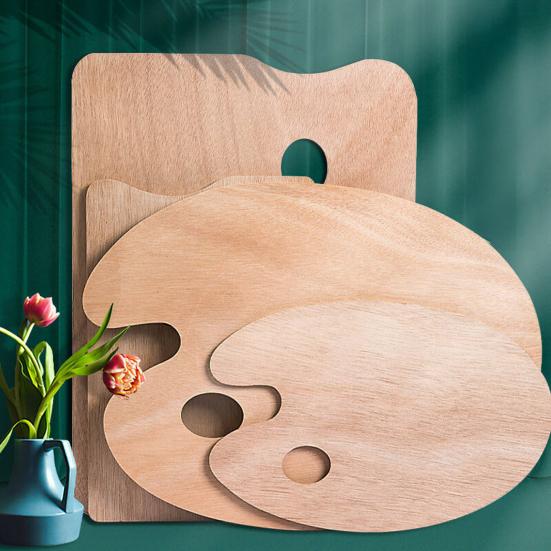 Durable Beech Wood Palette Wooden Paint Palette, Square Oval Shaped Artist Painting Tray with Large Thumb Hole for Acrylic Watercolor Oil Paint,