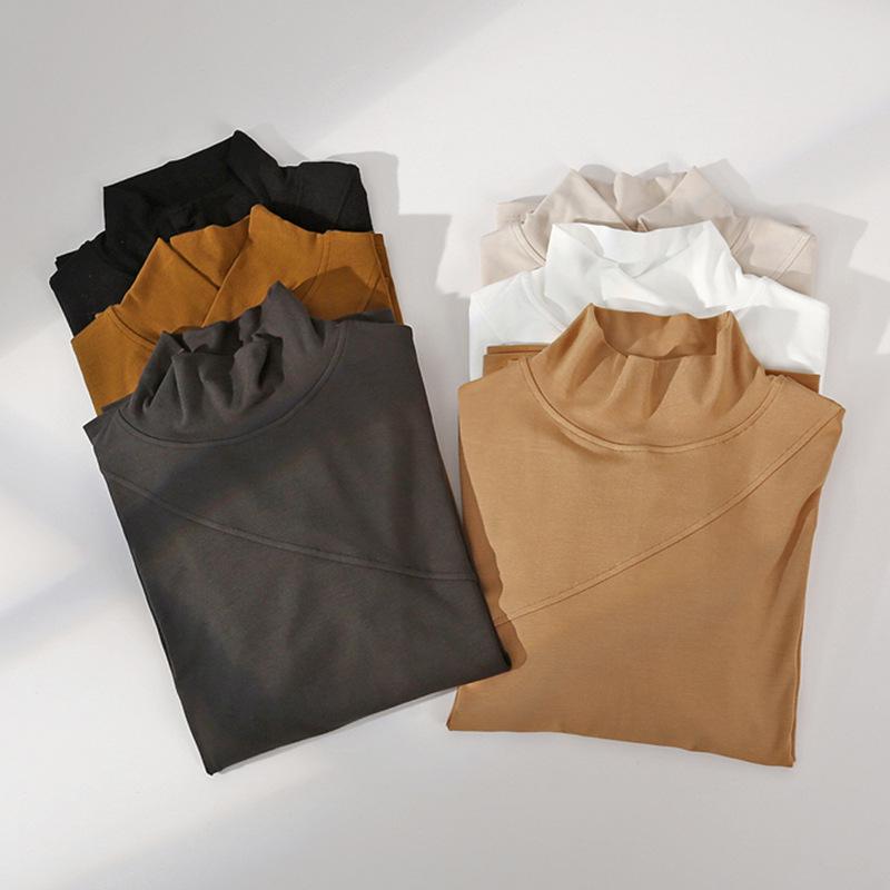 Strato Base Dimagrante Collo Alto Senza Cuciture di Nicchia - Manica Lunga, Patchwork, Capo d'Abbigliamento Casual