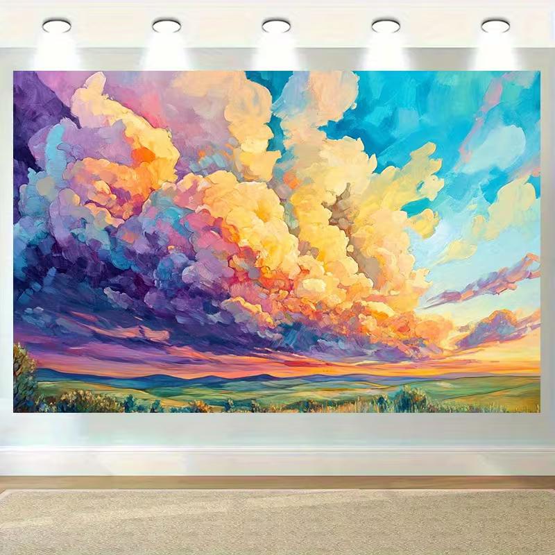 

2D Pastel Sunset Sky Oil Painting Backdrop Colorful Clouds for Wall Decor and Photoshoot 47.2x31.5inch/120*80cm