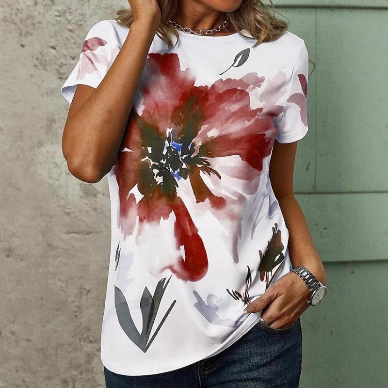 

Летняя мода, простой, универсальный, с художественным принтом, круглый вырез, женская рубашка с короткими рукавами L