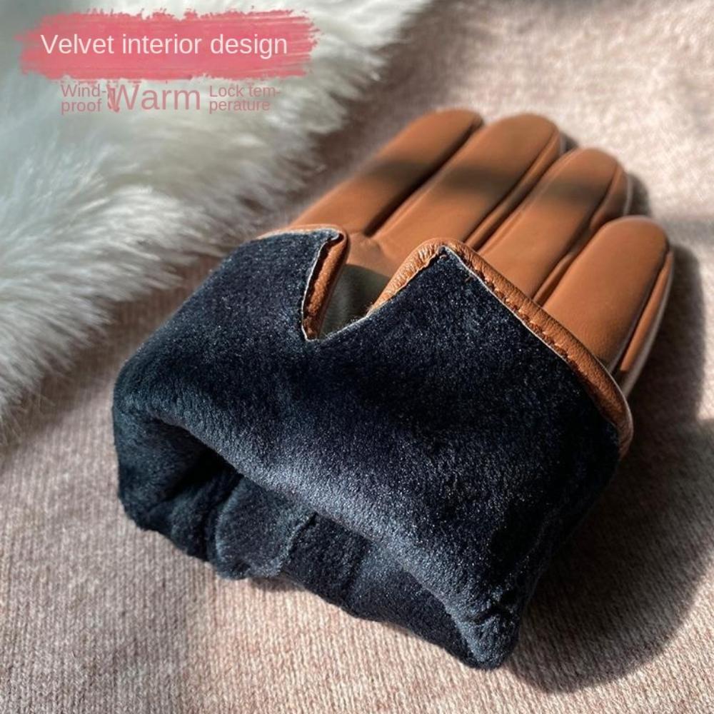 PU Full Finger Mittens Chain  Gloves Elegant Women Leather Gloves  Ladies