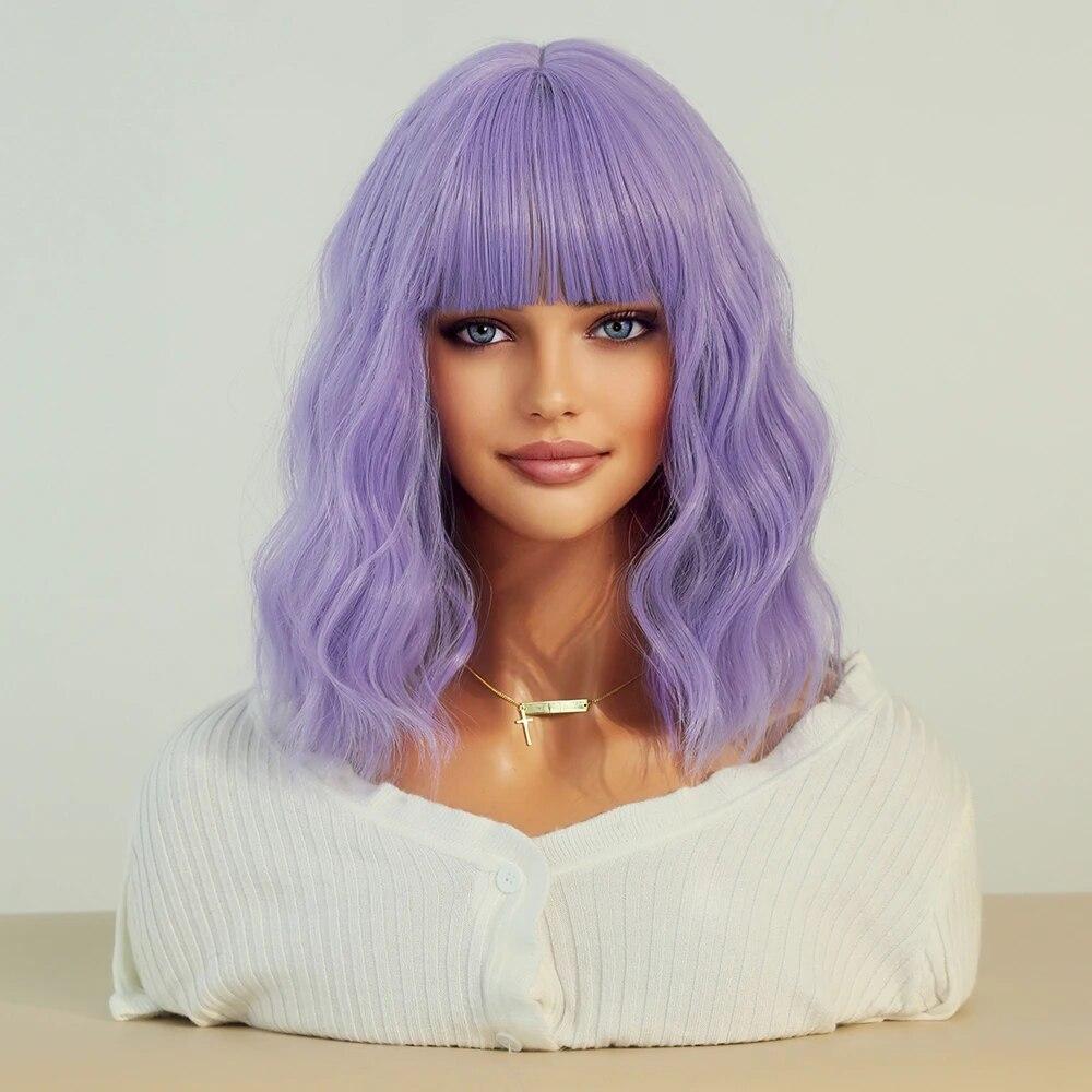 Perucă verde pentru femei Perucă de păr sintetic Bob până la umăr Perucă ondulată Cosplay Party Perucă de Halloween pentru femeie cu păr fals