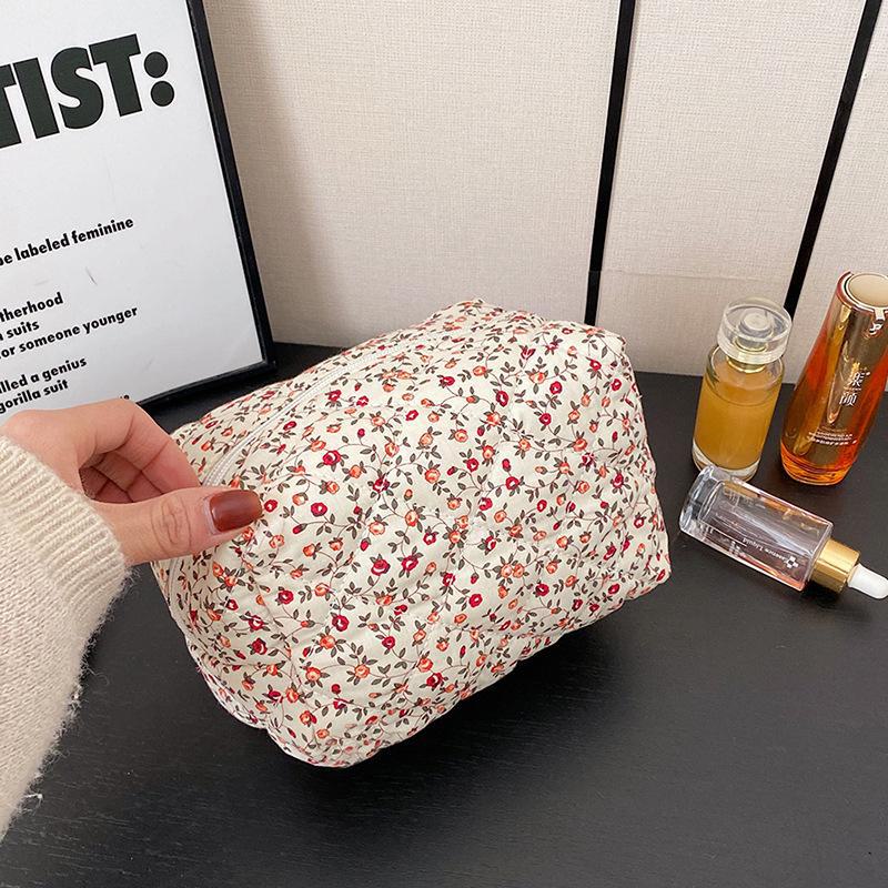 2024 Floral Cotton Cosmetic Bag - Large Capacity, Portable, Hand-Held Storage