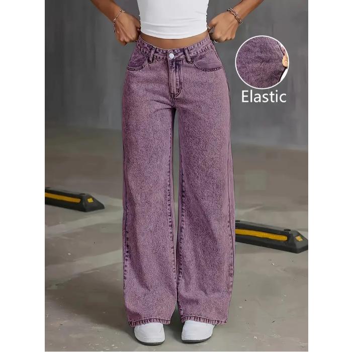 Women s Purple Retro High-Waisted Loose Fit Elastic Jeans Large фиолетовый