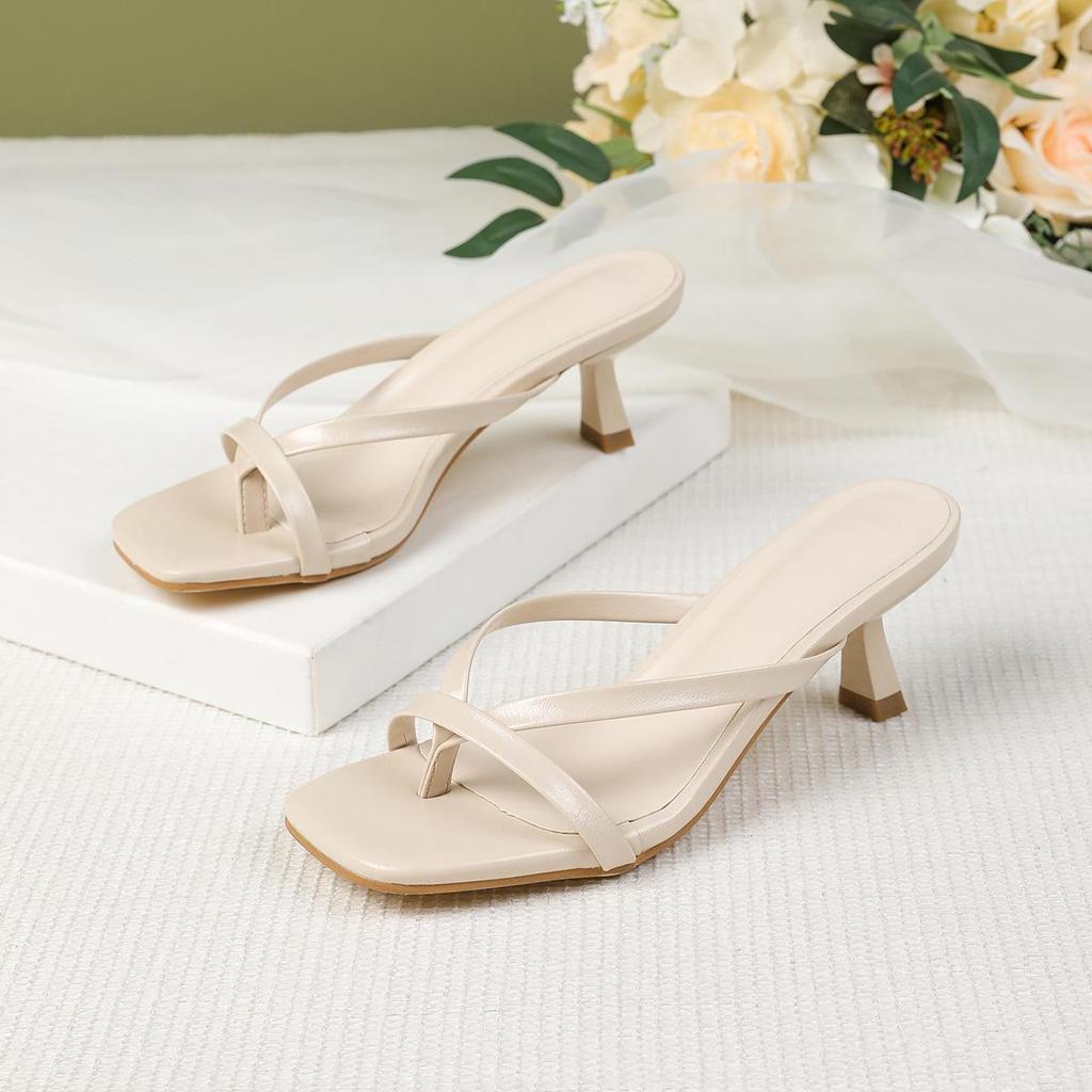 2026 Multi-color Square Toe Kitten Heel Thong Sandals for Women