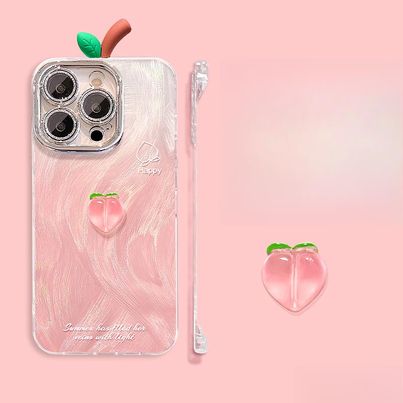 Peach Doll Stand Applicable To Apple 16promax Mobile Case Huawei Oppo Xiaomi Vivo Feather Yarn Borderless