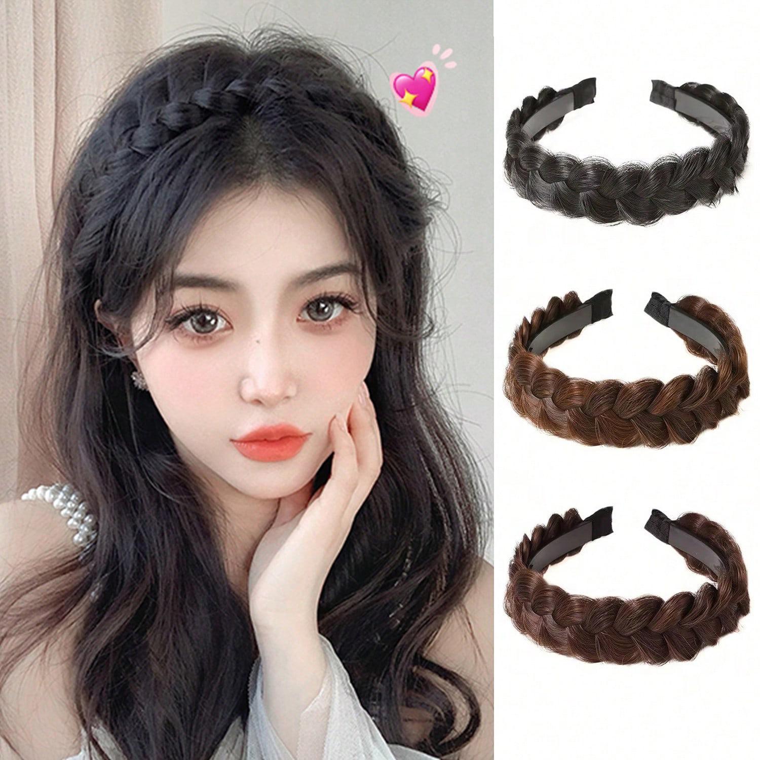 

Handmade Fishbone Braid Headband Wig for Women - Celebrity-Inspired Braided Hairband чорний