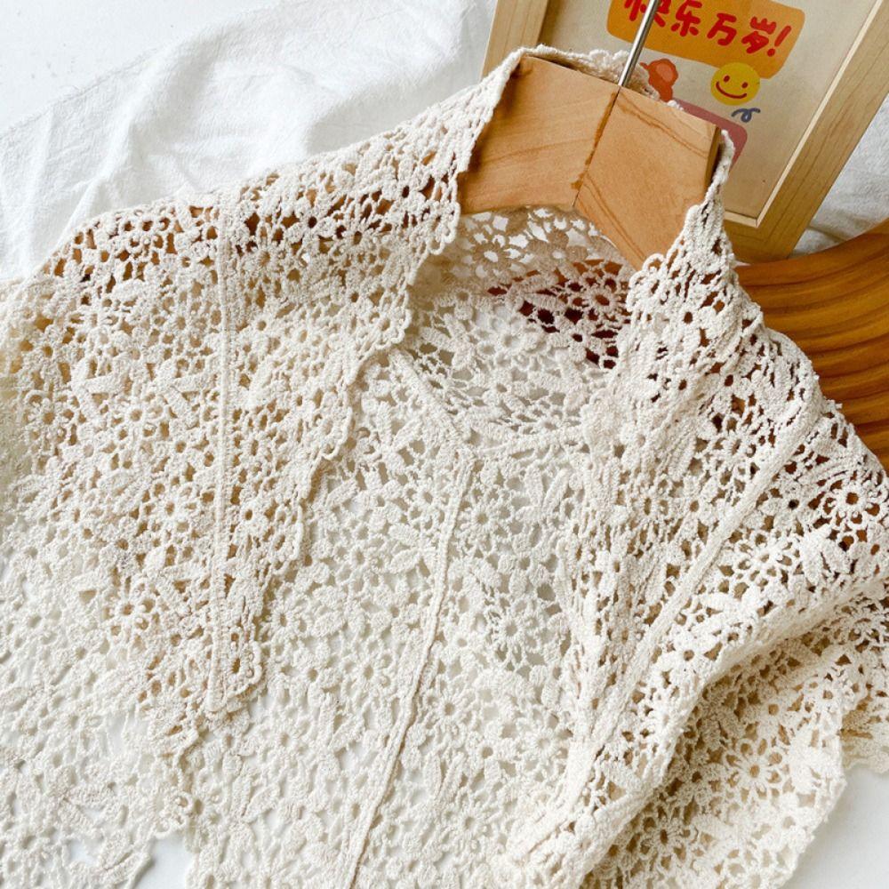 Cape Lace Shawl White Flower Scarves Elegant Lace Triangle Scarf  Female