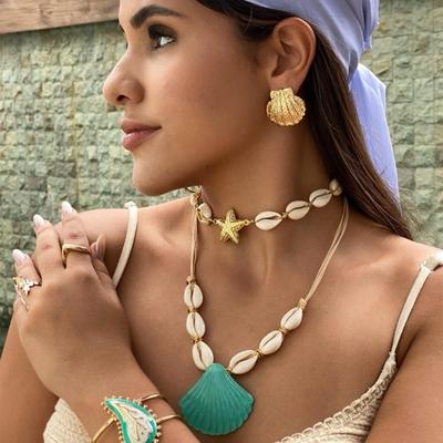 New Shell Necklace Necklace Bohemian Beach Wind Pendant Women's Double Design Necklace