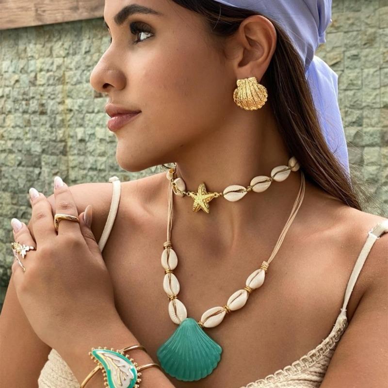 New Shell Necklace Necklace Bohemian Beach Wind Pendant Women's Double Design Necklace