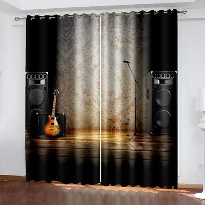 3D Print Modern Instrument Guitar Notes Cool Boy 2 Pieces Thin Shading Window Curtain For Living Room Bedroom Decor Rod Pocke