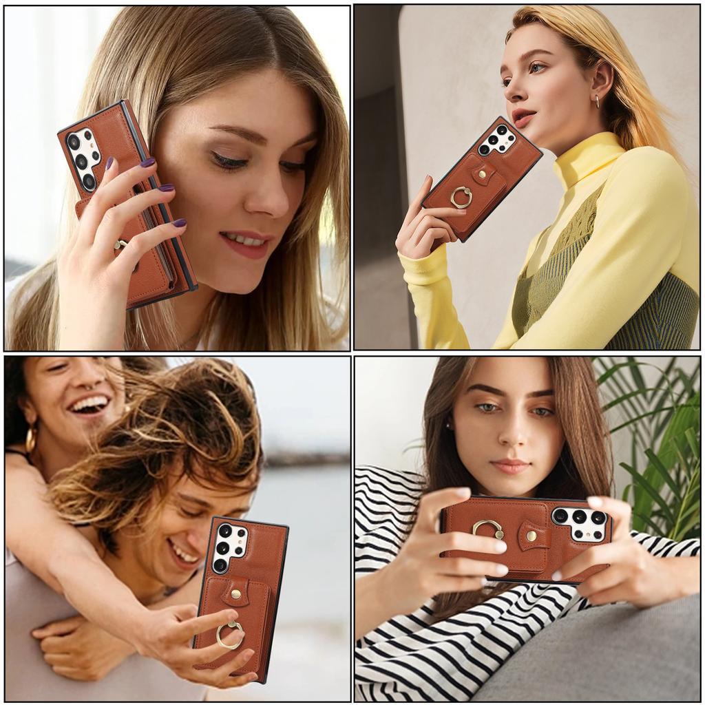 Wallet Multi Card Slot Ring Holder Flip Leather Case for Samsung Galaxy Note 10 20 A14 A22 A33 A12 iPhone12 13 14 15 Pro Magnetic Stand Phone Cover