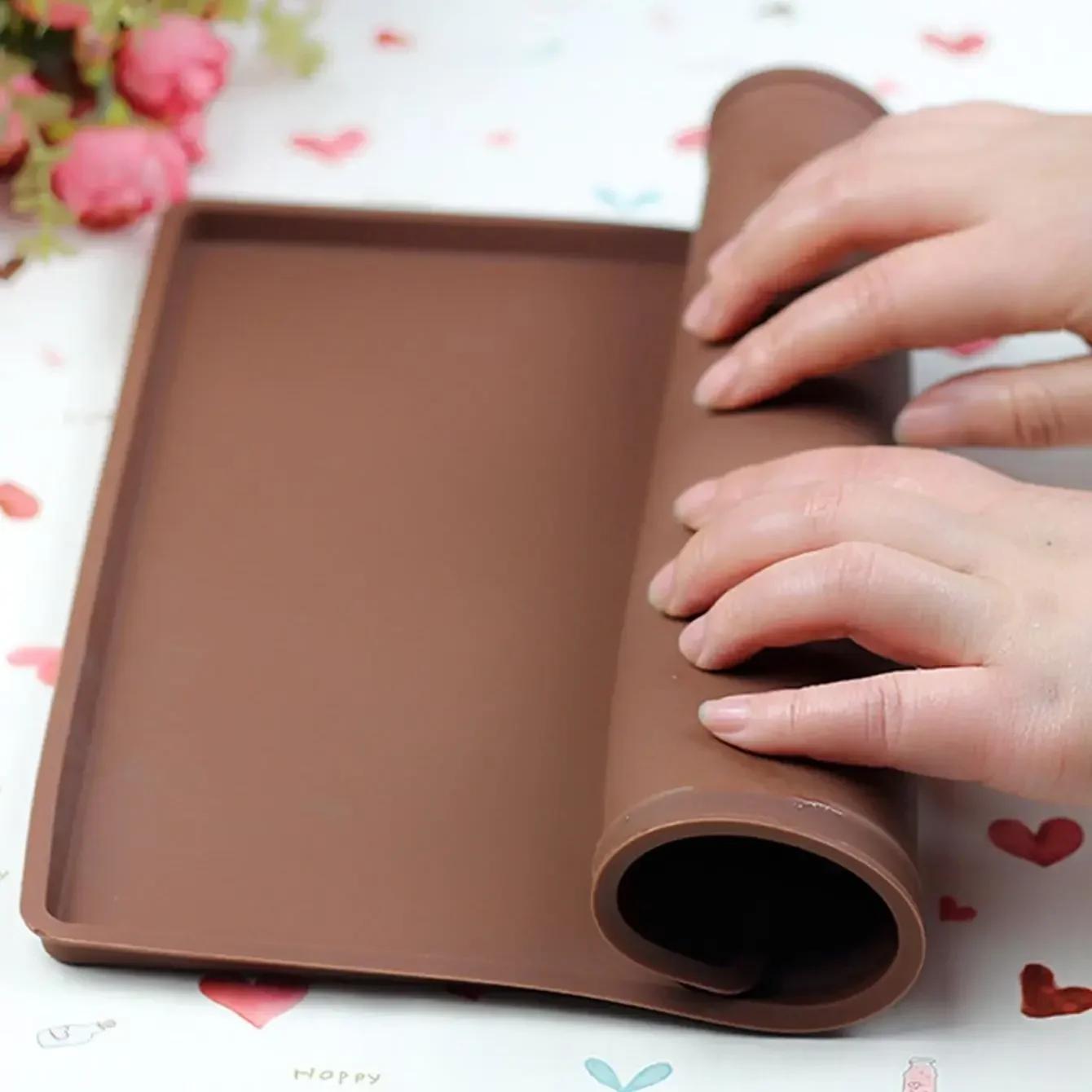 1pc-New Silicone Bakeware Baking Dishes Pastry Bakeware Baking Tray Oven Rolling Kitchen Bakeware Mat Sheet marrone