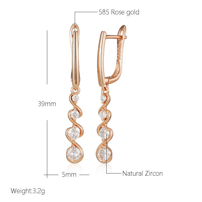 Unique Design Natural Zircon Long Drop Earrings For Women Fashion  Rose Gold Color Daily Fine Jewelry Crystal Gift