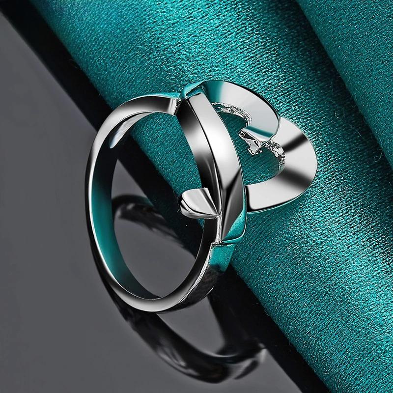 925 Sterling Silver Heart 6-10# Ring for Women Wedding Lovers Party Fashion Charm Jewelry