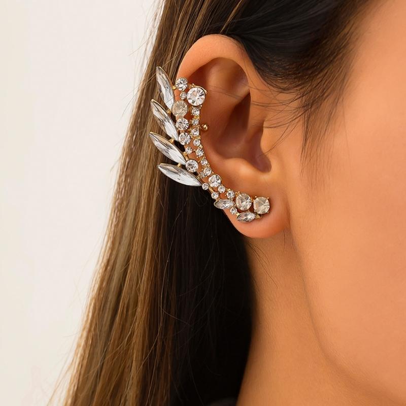 Vintage Kristal Elf Kulağı Manşetleri Küpe Takı Oyuk Metal Yaprak Deliksiz Sallantılar Klipsli Küpeler Kadınlar İçin