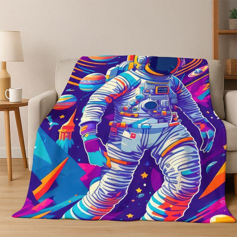 Cartoon Astronaut Universum Spaceman Weltraum Flanelldecke Weiche Warme Überwurfdecke für Schlafzimmer Wohnzimmer Bett Reise Kinder