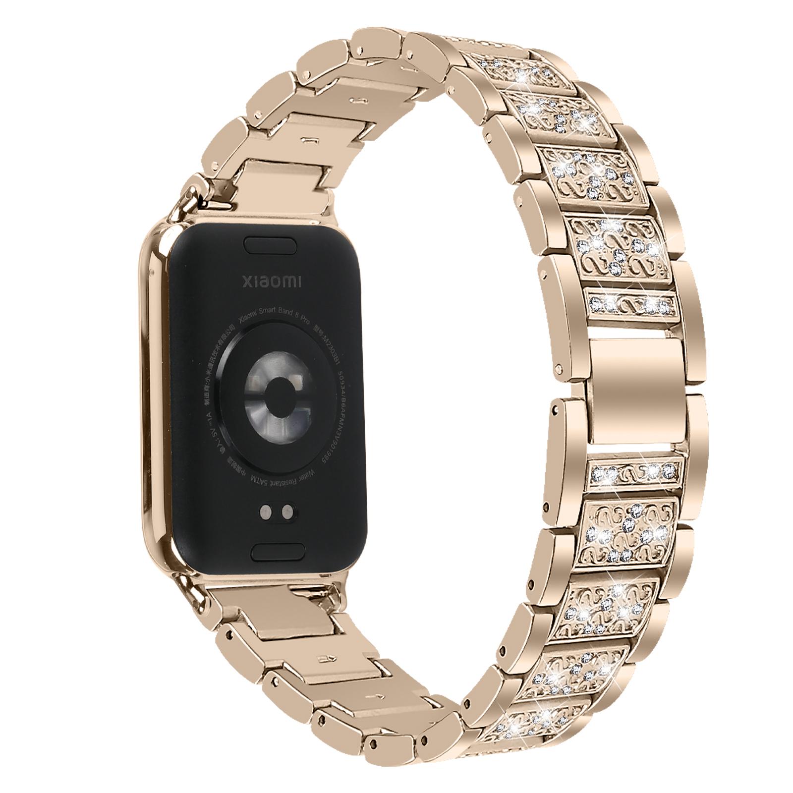 

Zinc Alloy Watch Strap for Xiaomi Redmi Watch 4 S-Shape Texture Rhinestone Decor Bracelet Champagne Gold